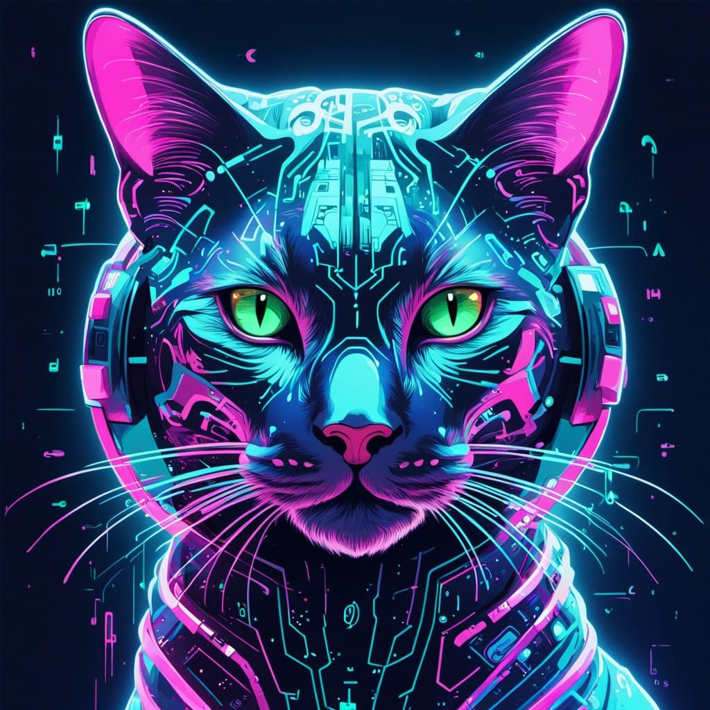 Glowing Feline Form in Neon Synthwave Aesthetic
