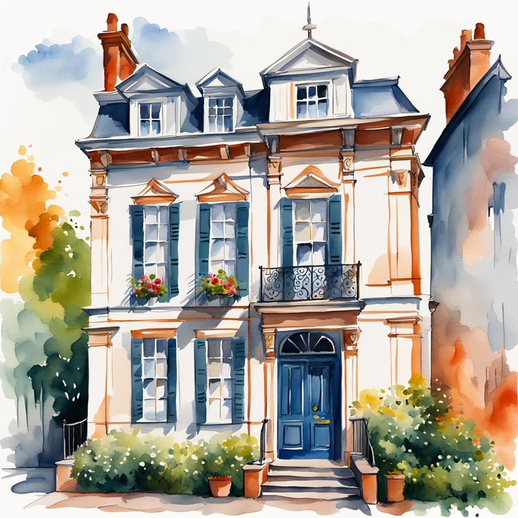 Georgian Townhouse Watercolour Clipart in Gouache Style