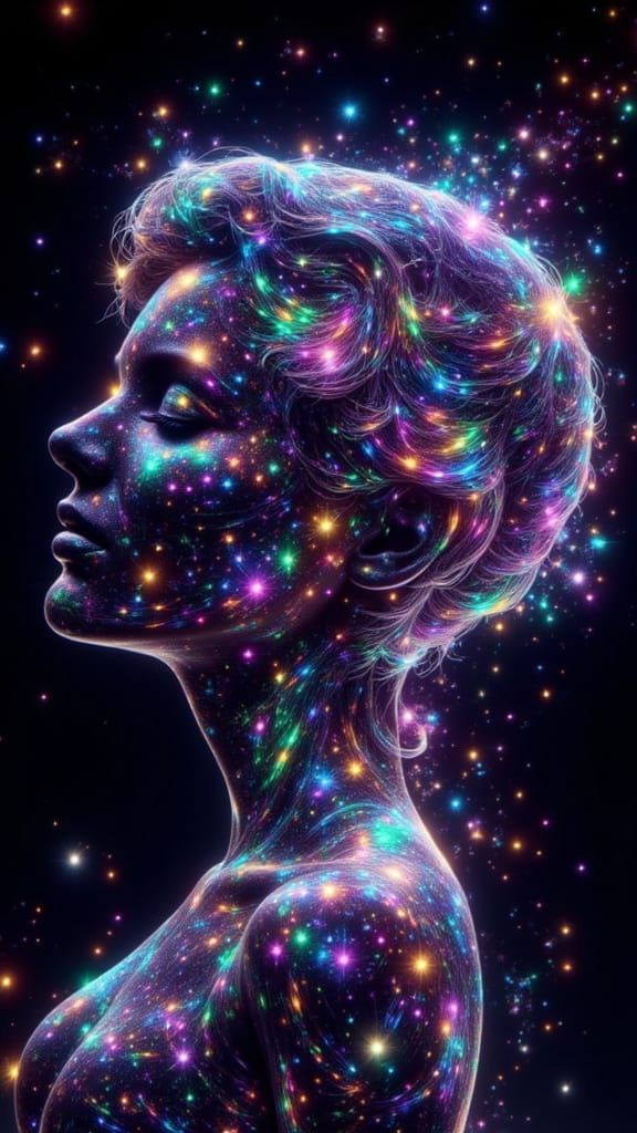 Cyberpunk Portrait with Neurofunk Tattoos and Holographic Ef...