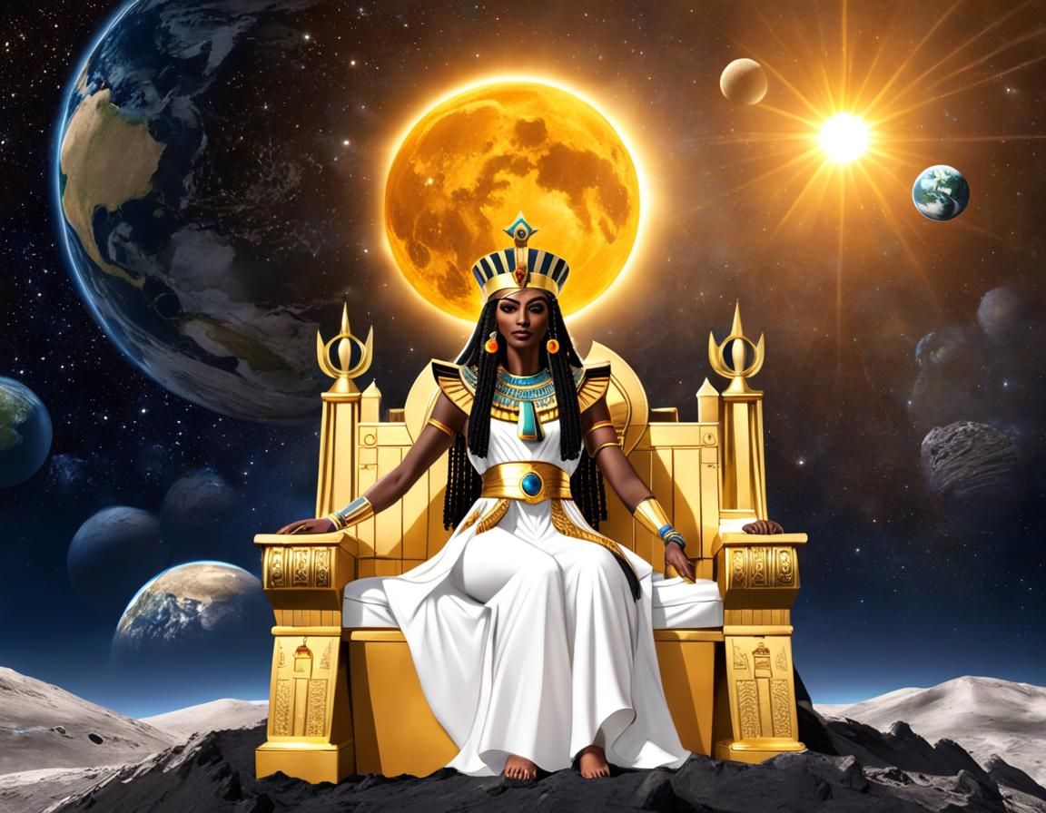 Egyptian Queen on the Moon in Cosmic Astral Art
