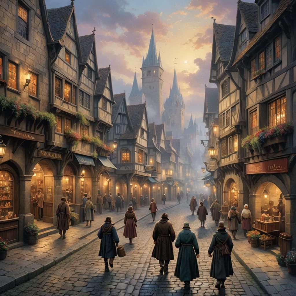 Medieval Street Scene in Ethereal Fantasy Style