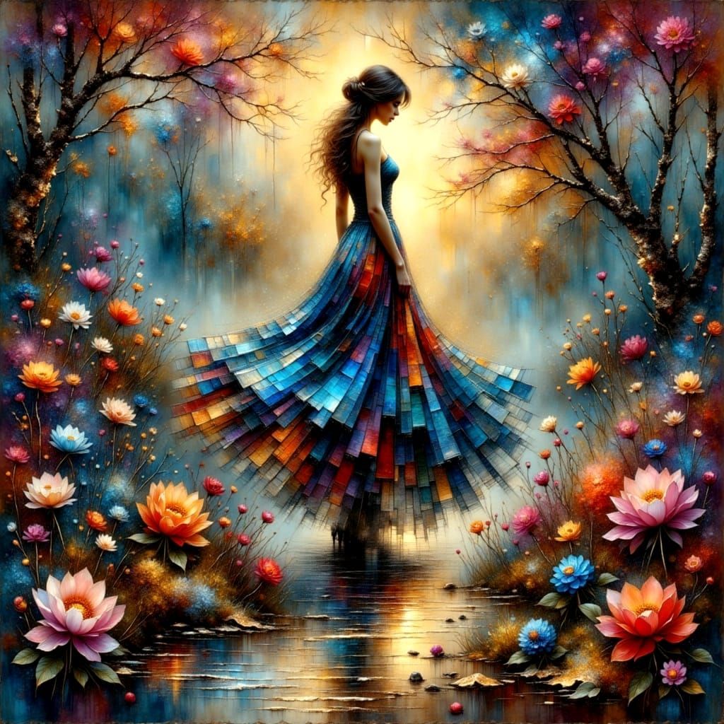 Ethereal Impressionistic Love in Crinkled Metallics