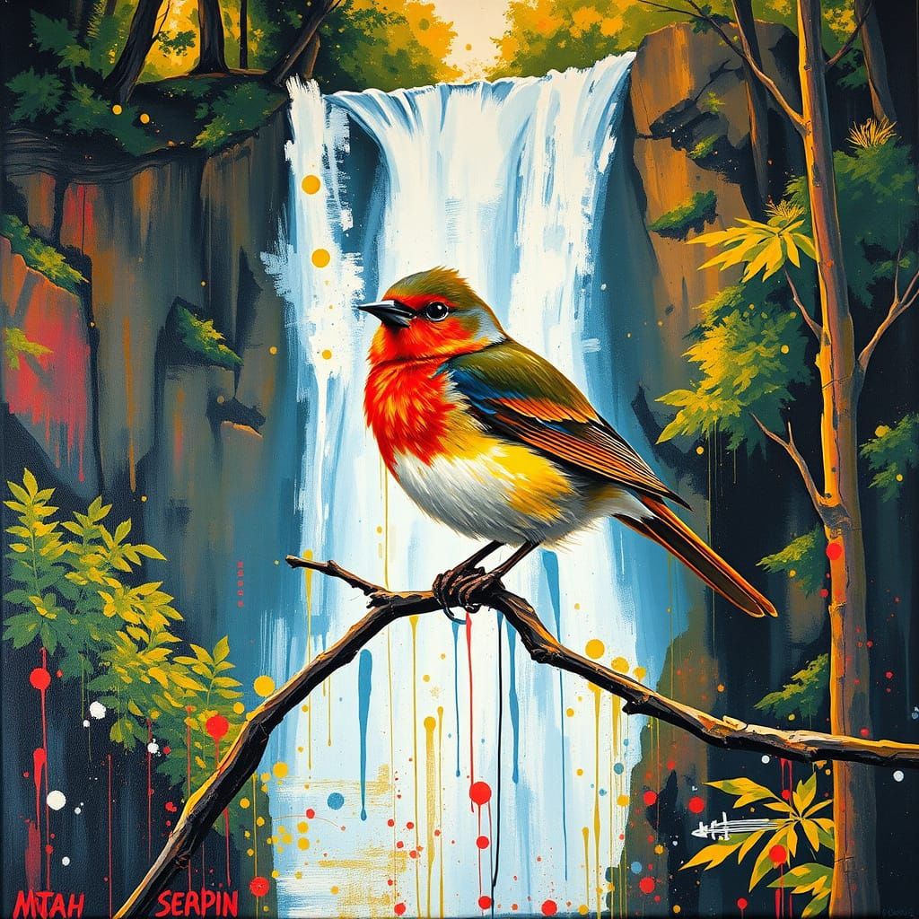 Street Art Bird in Splatter Style with Golden Light