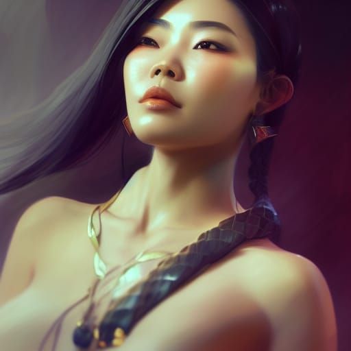 Asian Snake Charmer Portrait in Hyperdetailed Style