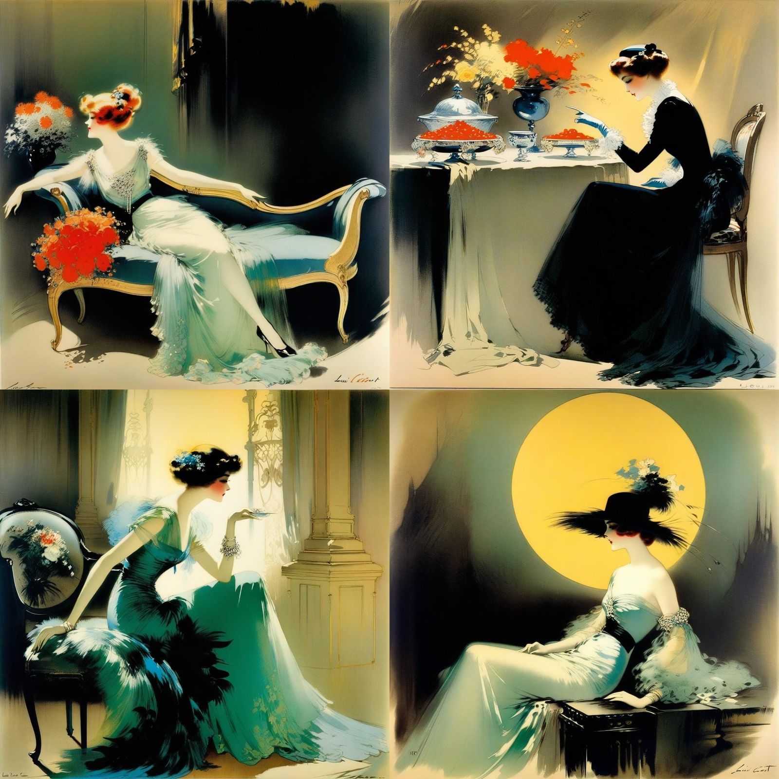 Elegant Woman in Art Deco Style by Louis Icart