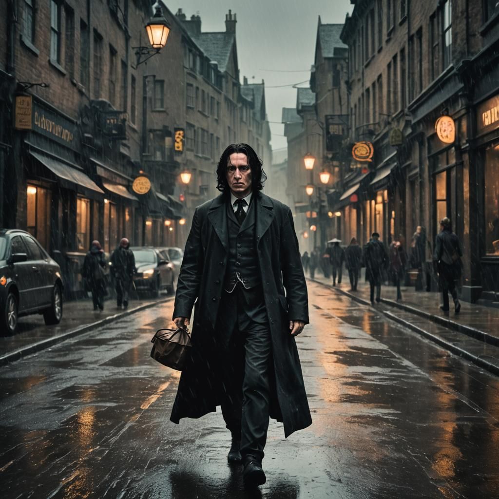 Severus Snape in Rainy Cinematic Scene