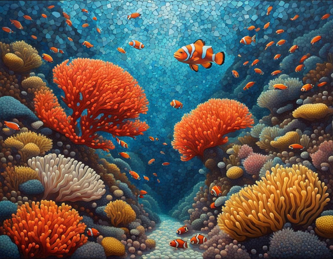 Realistic Mosaic Coral Reef Scene