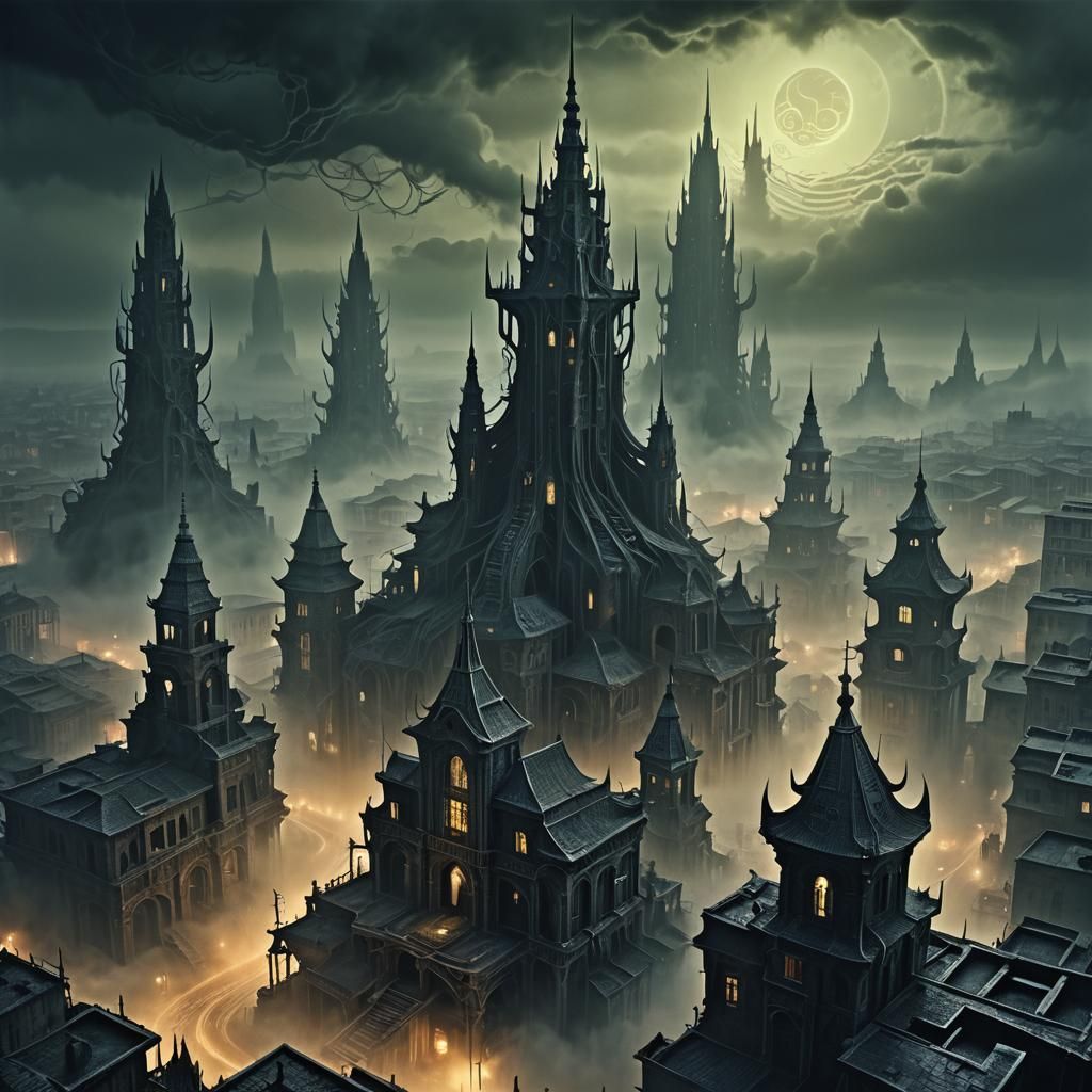 Eerie Apocalyptic Cityscape in Surreal Style