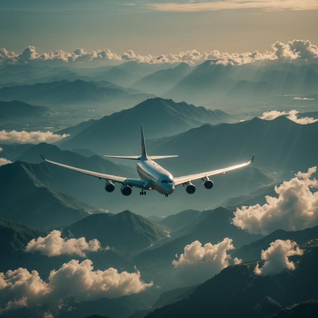Commercial Airliner in Flight at Golden Hour