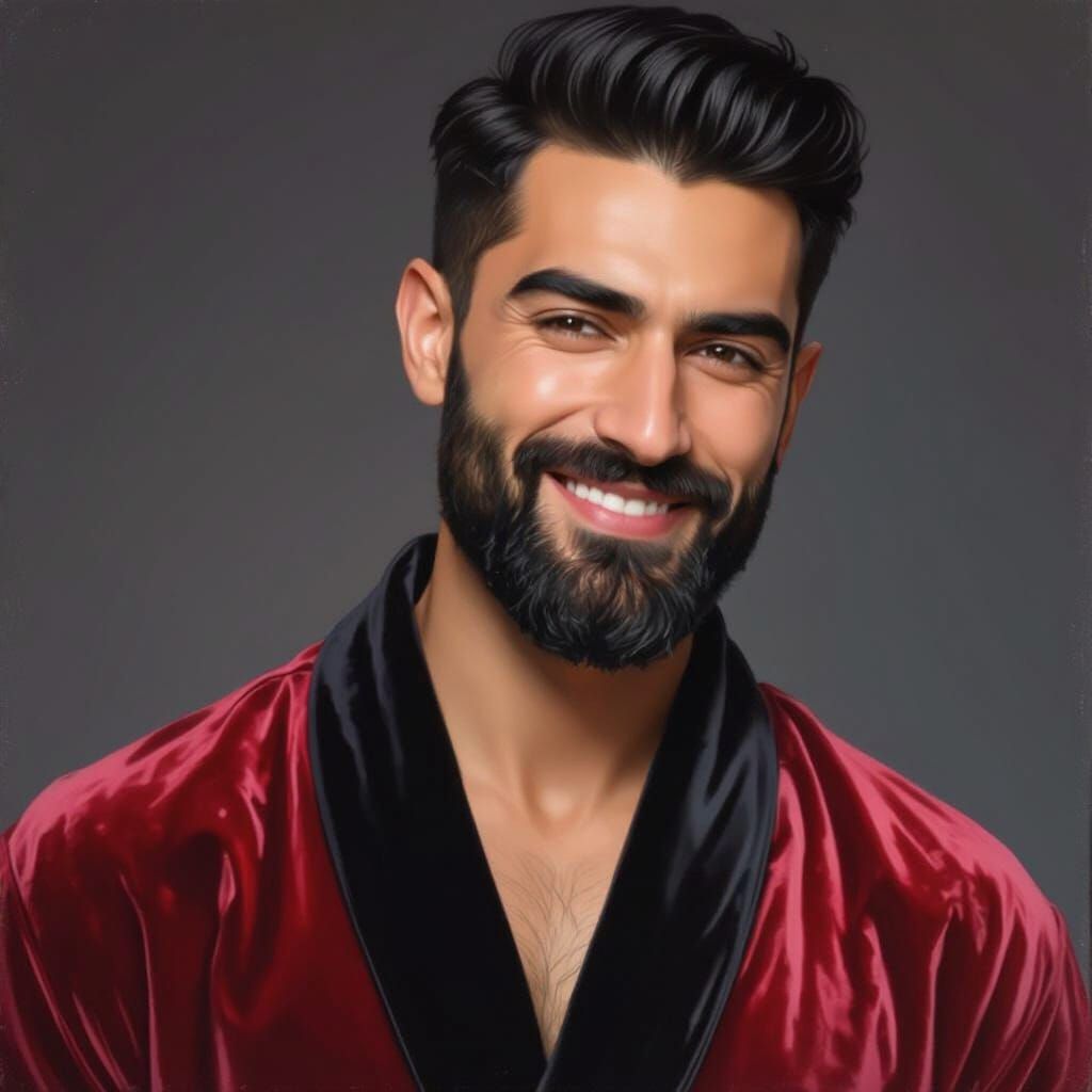 Handsome Man in Klimt Style Impasto Painting