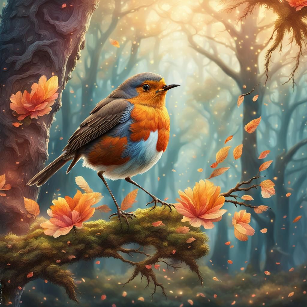 Robin's Mystical Flight: A Watercolor Dreamscape