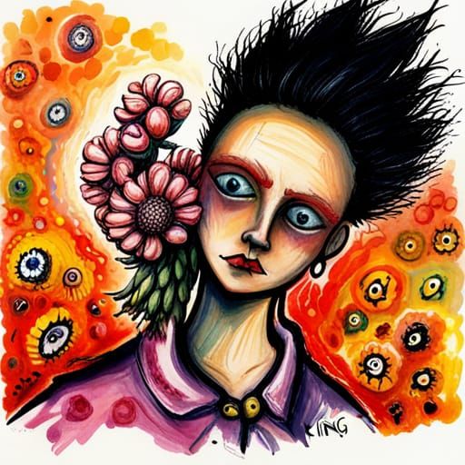 Floral Mohawk Woman in Whimsical Style