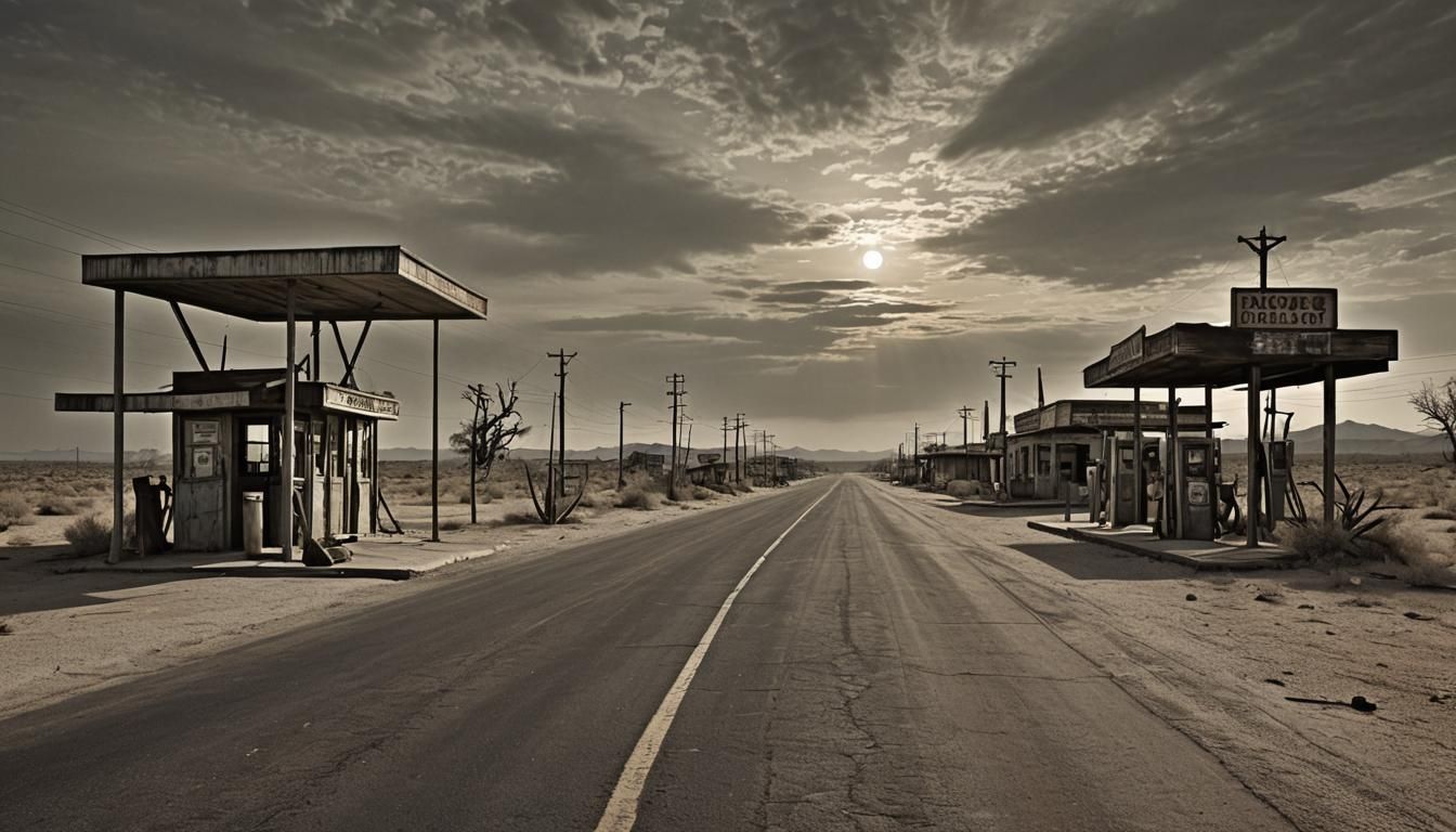 Eerie Route 66 Landscape in Horror Style