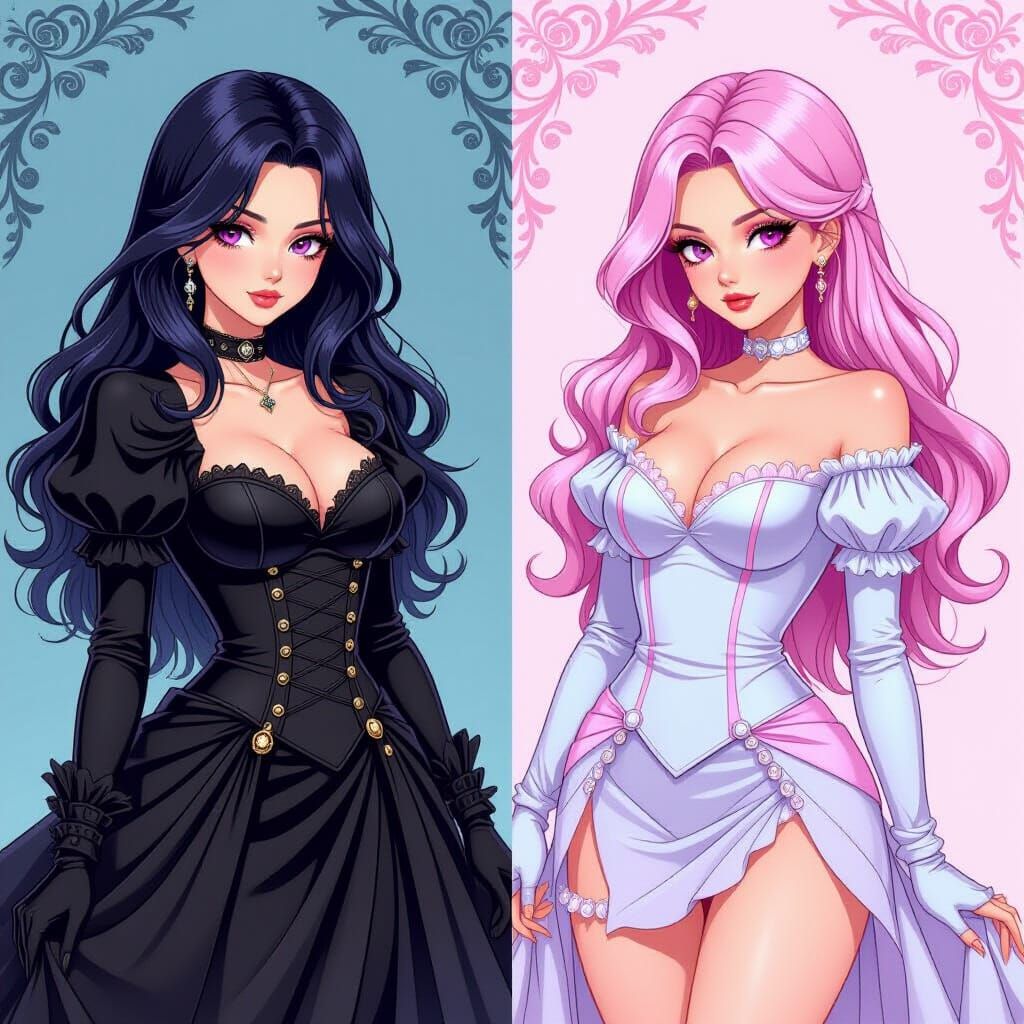 Gothic Heroine vs Kawaii Villainess in Digital Art Style