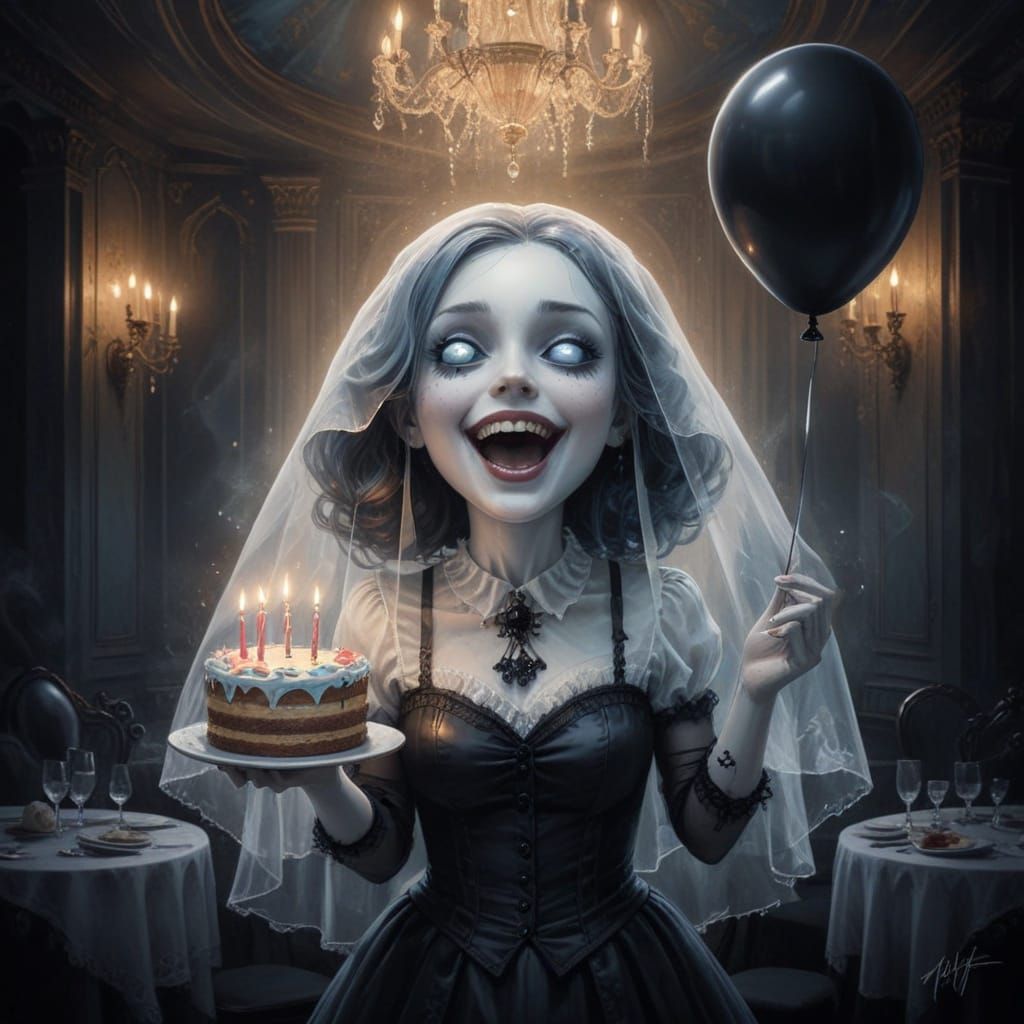 Victorian Gothic Chibi Woman with Glowing Eyes and Birthday ...