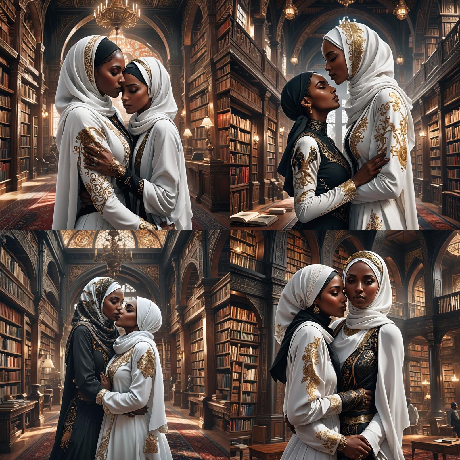 Women in Hijab Kissing: Detailed Fantasy Concept Art