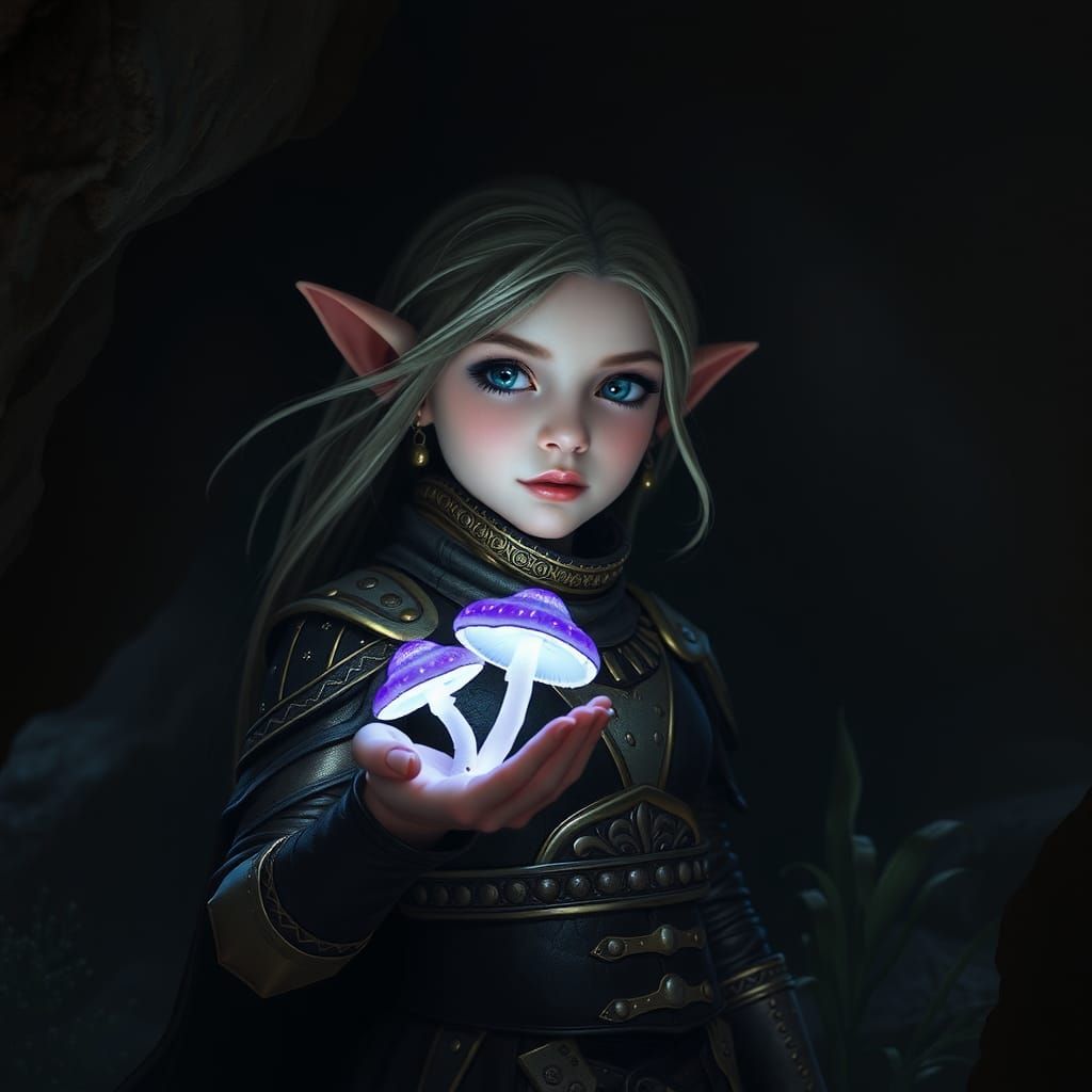 Gnome Warrior with Glowing Mushroom, Fantasy Art