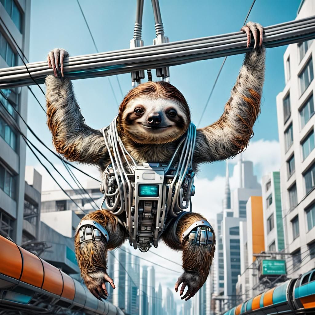 Futuristic Cyberpunk Sloth in Hyperrealistic Cityscape