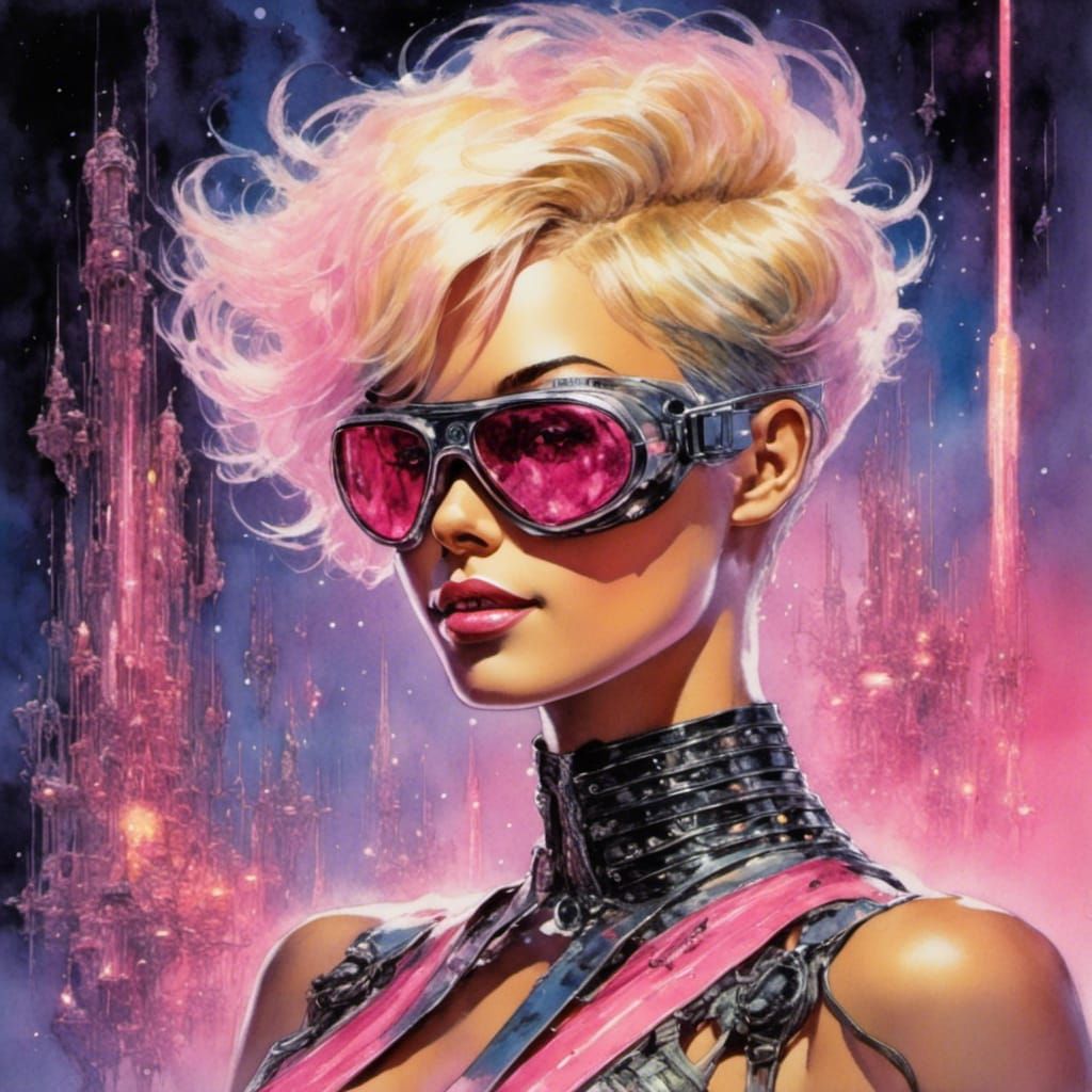 Smiling Blonde Portrait in Cyberpunk Style