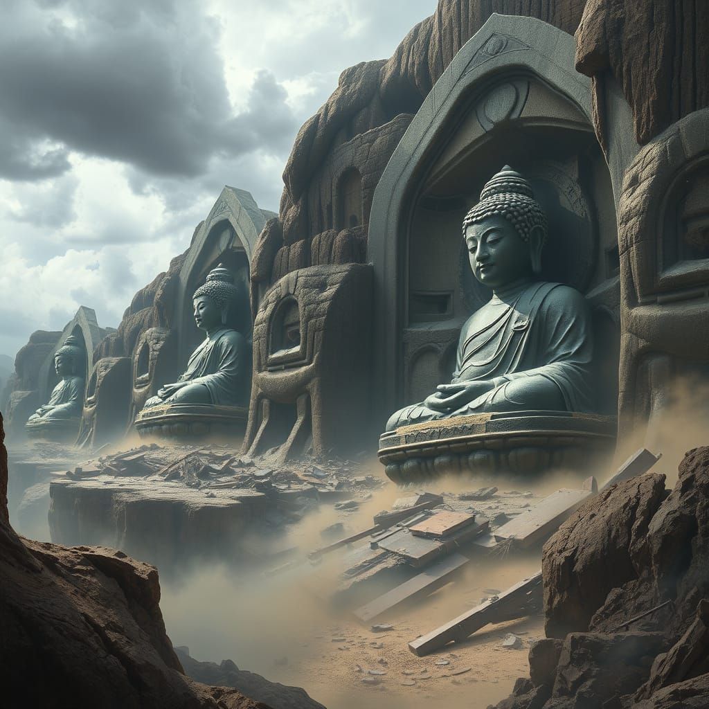 Dramatic Destruction of Ancient Buddha Statues
