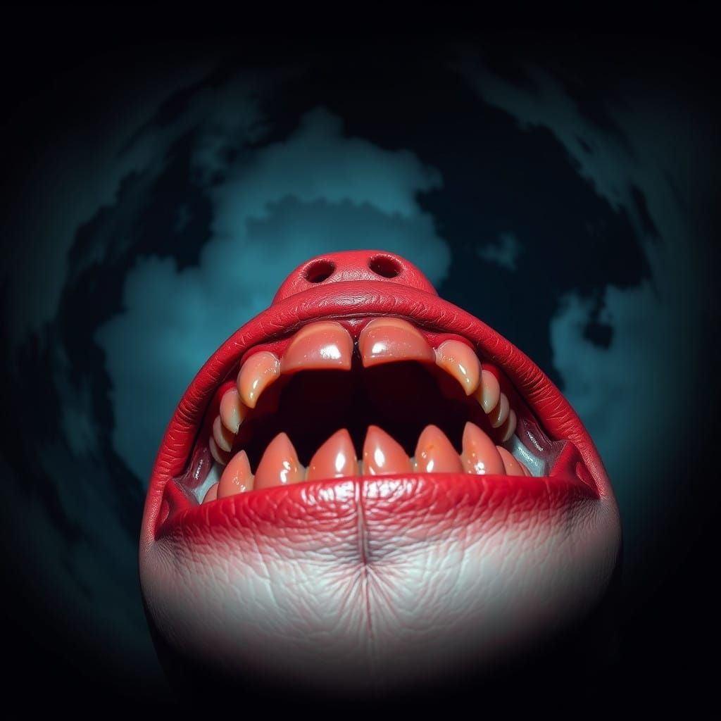 Eerie Red Leather Landscape with Teeth