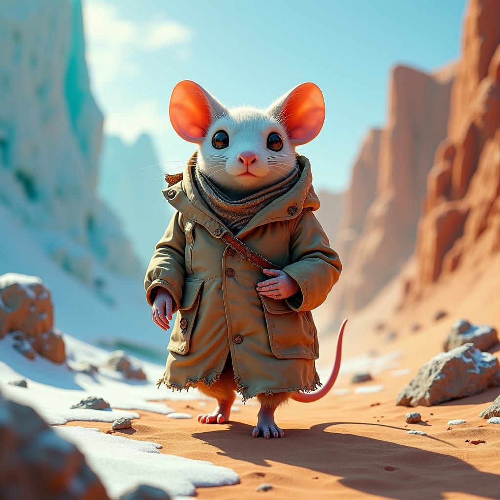Humanoid Mouse Journey Through Arctic and Desert