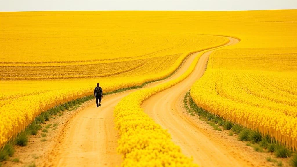 Winding Yellow Brick Road in Empty Yellow Field