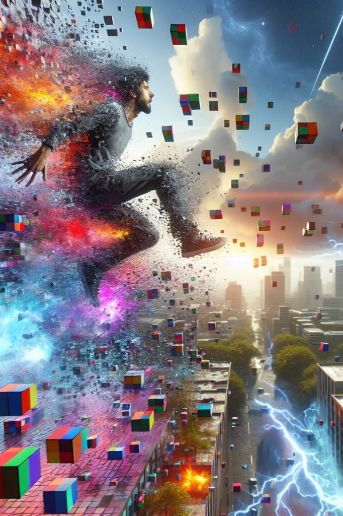 Glitching Parkour Figure in a Fractured Reality