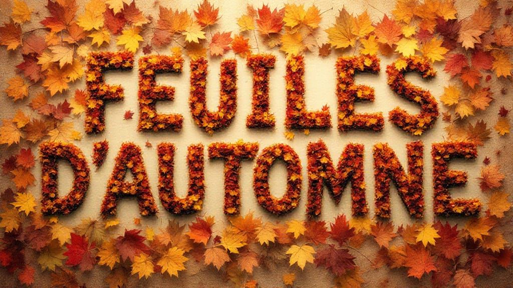 Autumn Leaves Collage Spelling "FEUILES D'AUTOMNE"