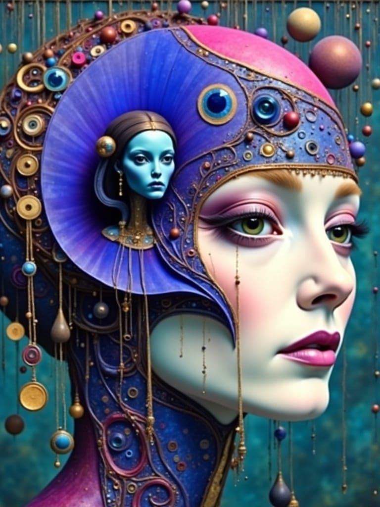 Retrofuturist Engineer and Poet in Mixed Media Assemblage