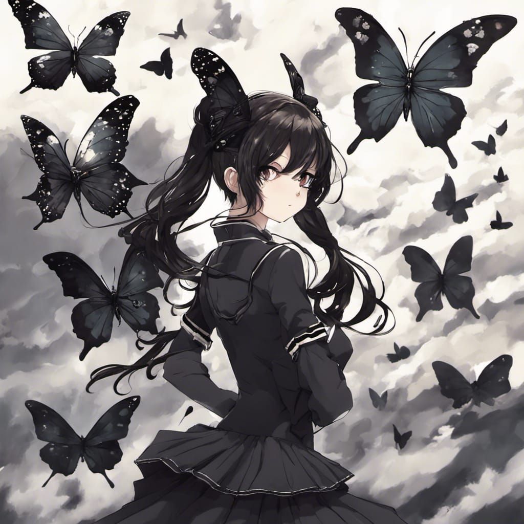 Anime Woman with Butterfly Wings Digital Art