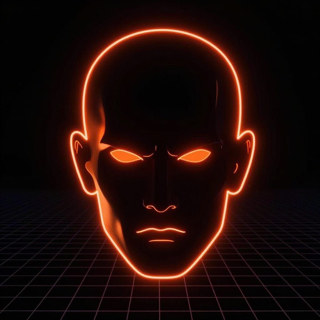 Glowing Orange Neon Silhouette in Digital Realm