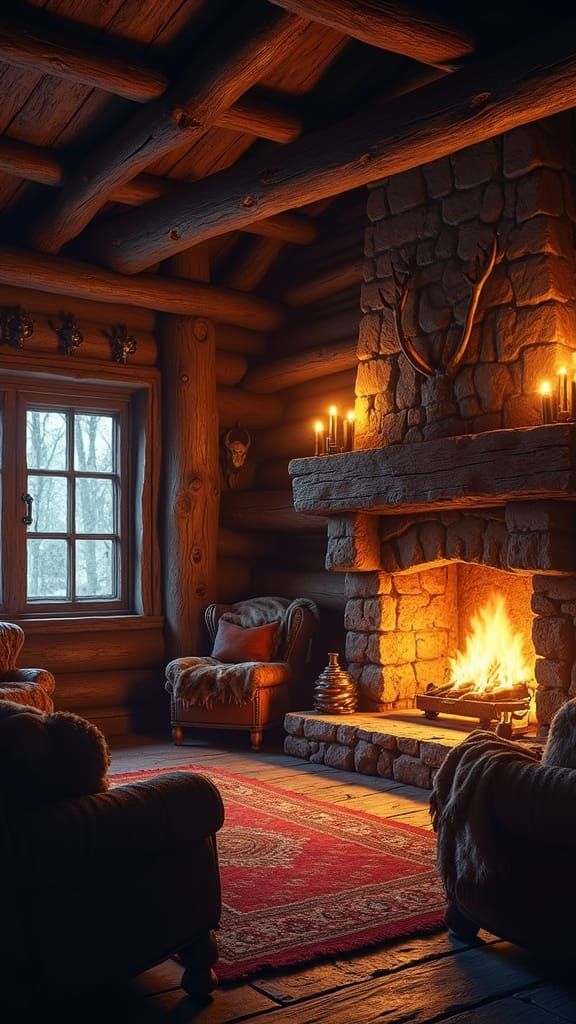Cozy Woodland Cabin Scene in Dark Fantasy Style
