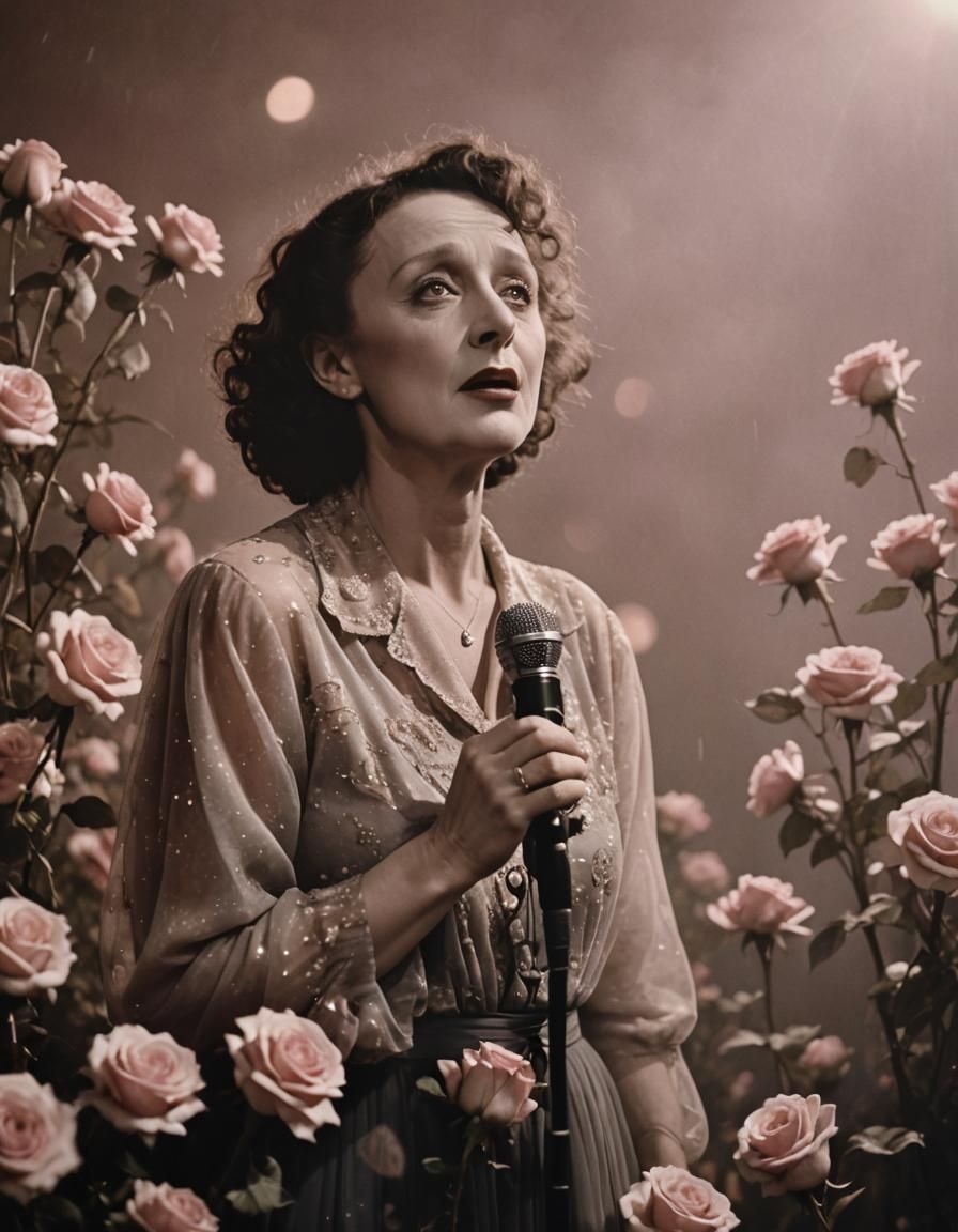 Singer on Stage Surrounded by Roses