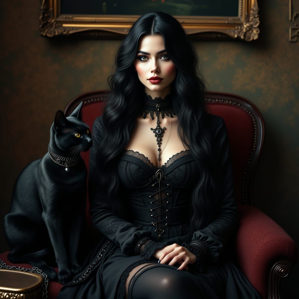 Gothic Beauty in Dark, Ornate Attire