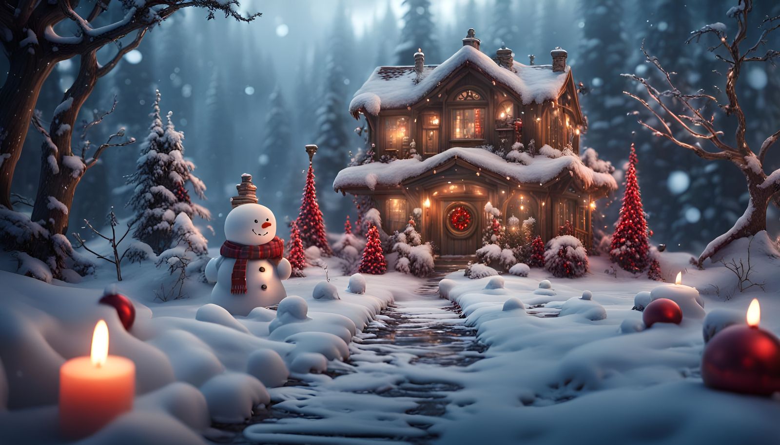 Festive Christmas Background with Doll in Matte Painting Sty...