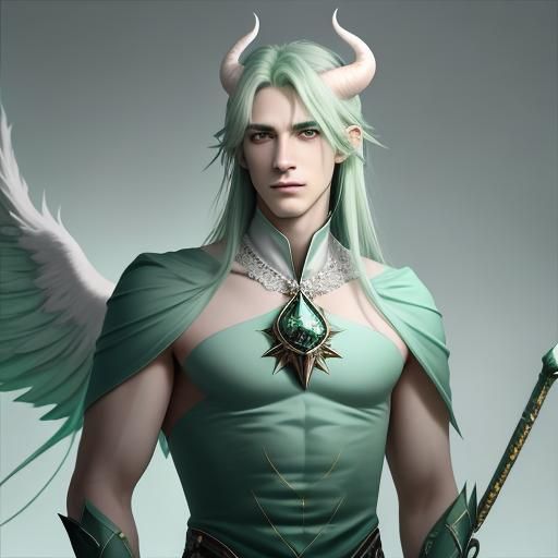 Mint Green Devil Sorcerer in Surrealist Style