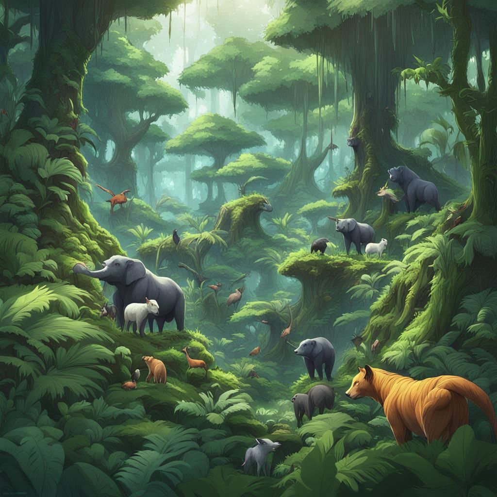 Lush Rainforest Animals in Detailed 3D Anime Art