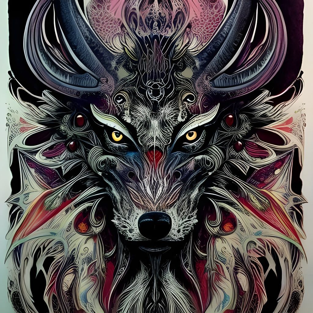 Mystic Demon Wolf with Ram Horns