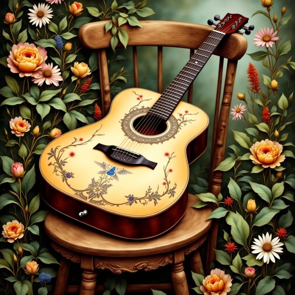 Hummingbird Guitar in Fantasy Art Nouveau Style
