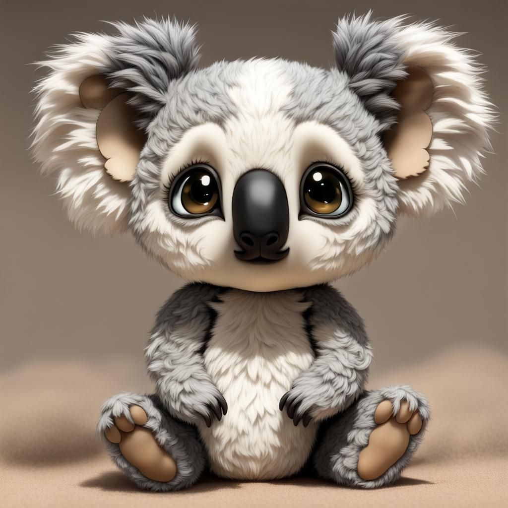 Adorable Chibi Koala Bear with Furry Texture