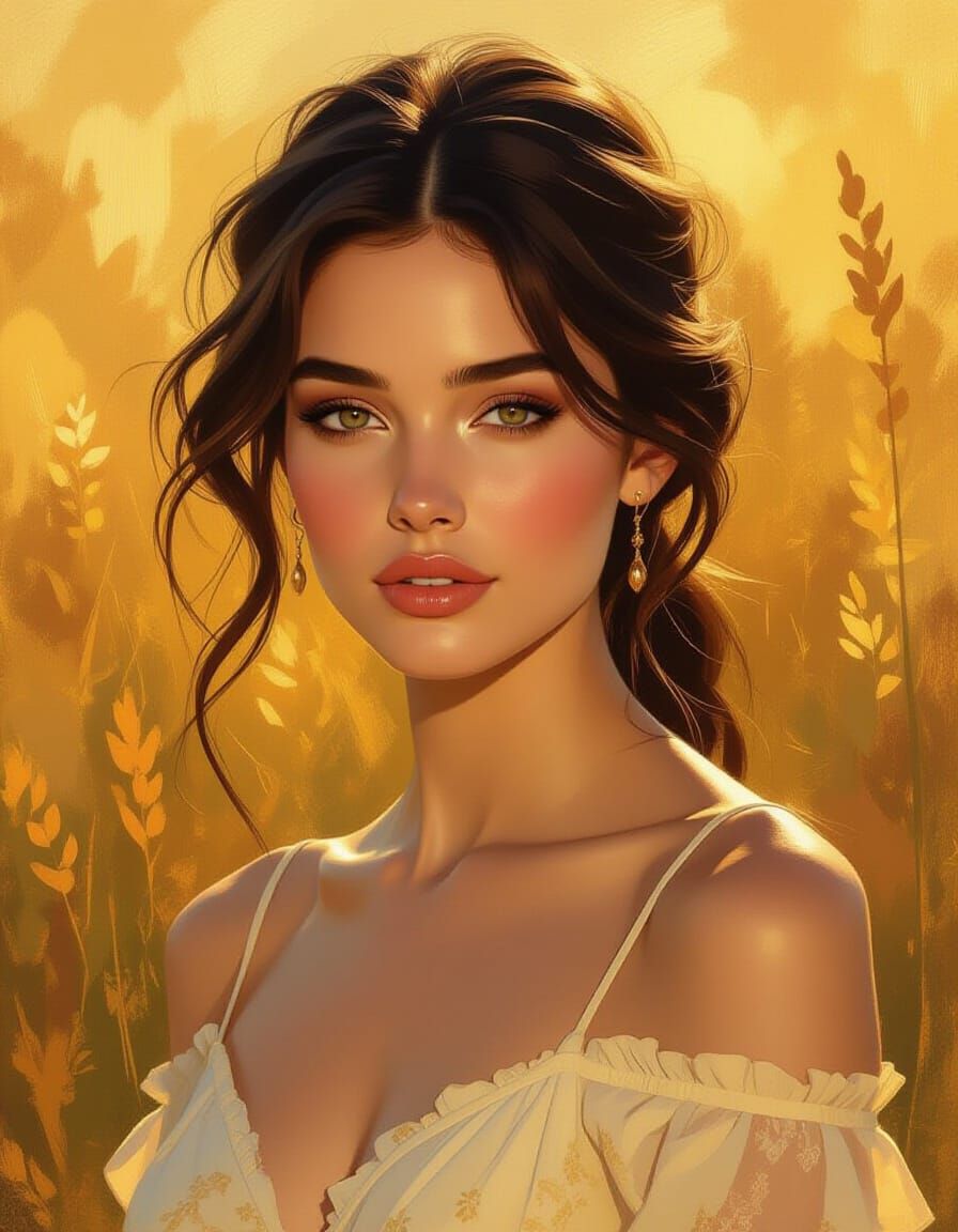Painterly Golden Portrait of a Muse in Soft Light