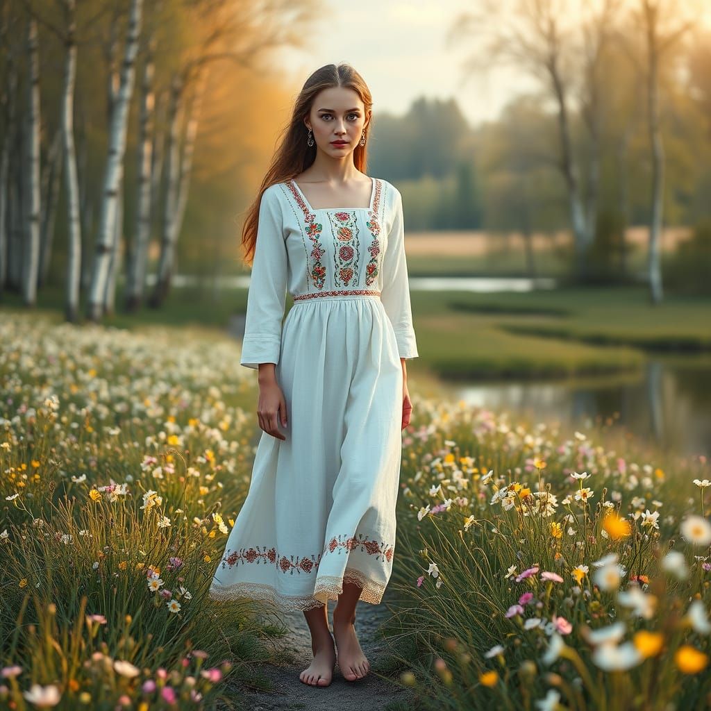 Woman in Meadow: Pastel Matte Painting