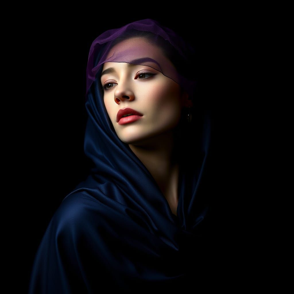 Mysterious Woman in Deep Purple Veil