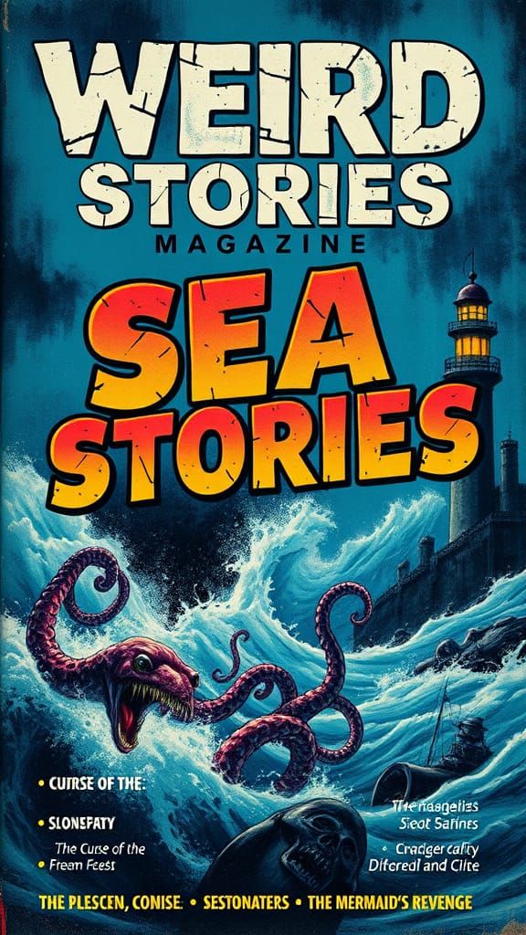 Vibrant Pulp Magazine Cover in Distressed Nautical Style