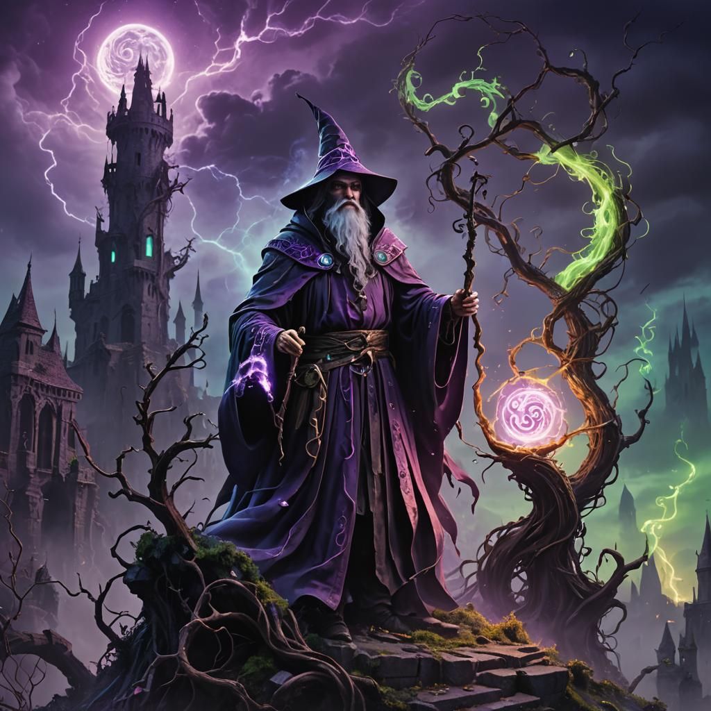 Dark Fantasy Wizard Amidst Mystical Energies