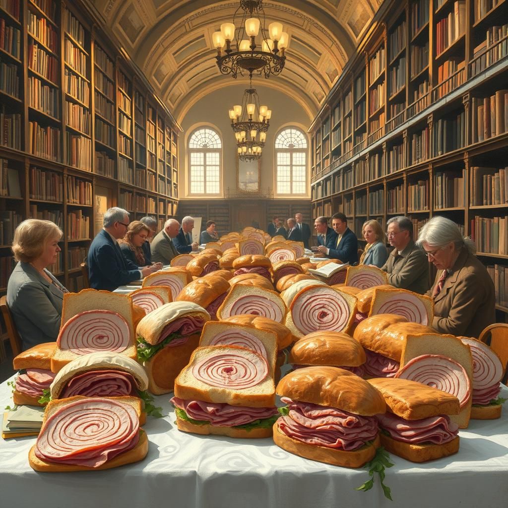 Library Ham Sandwich Buffet in Impressionist Style
