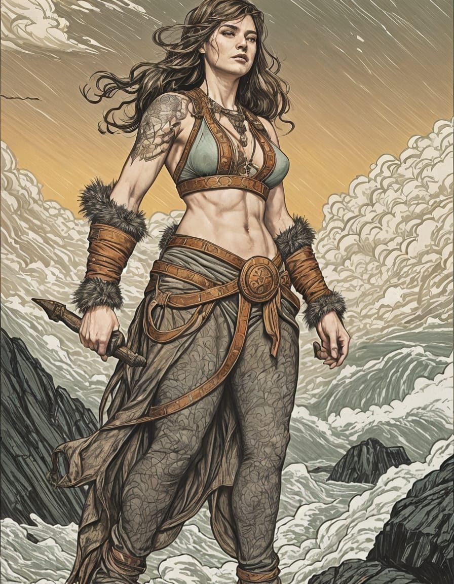 Stone Troll on Windswept Cliff, Bilibin Style