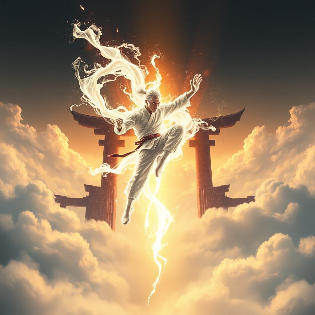 Ethereal Martial Artist in Floating Dojo