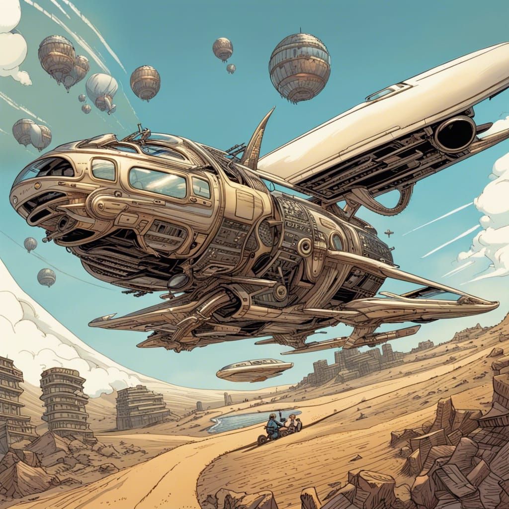 Futuristic Planet Transporter in Comic Book Style